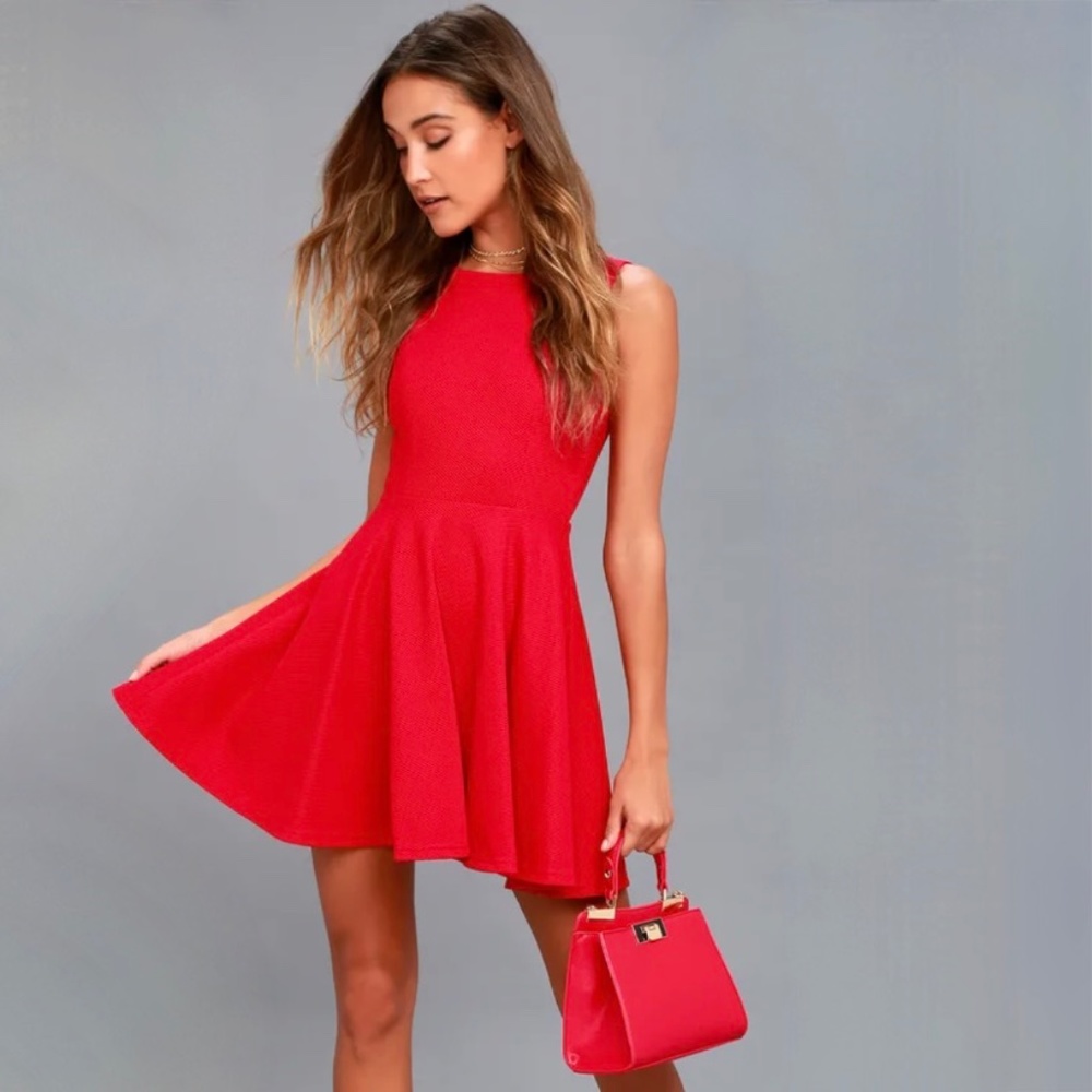 Red [Lulu's] Skater <Girl About Town> NWT Cute Mini Dress + Cut Out Back | Small - Picture 6 of 16